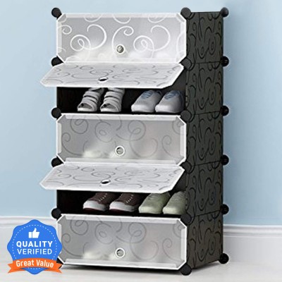 Sasimo Shoe Stand DIY Plastic Shoe Portable Storage Organizer. 5 Cube Shoe Wardrobe. Plastic Collapsible Shoe Stand with Cover for Home/Office Wardrobe Cube Organizer Black (5 Cube Black) Plastic Shoe Stand(Black, 5 Shelves, DIY(Do-It-Yourself))