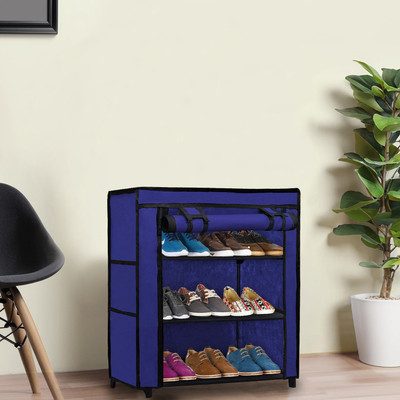 GlowSilk Metal Collapsible Shoe Stand(BLUE, 3 Shelves, DIY(Do-It-Yourself))