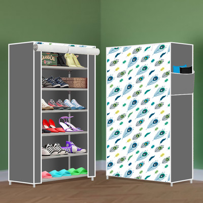 FURURE Sturdy 6 Layer Foldable Shoe Rack – Compact & Collapsible Shelf for Small Spaces Plastic Collapsible Shoe Stand(Print New Green, 6 Shelves, DIY(Do-It-Yourself))