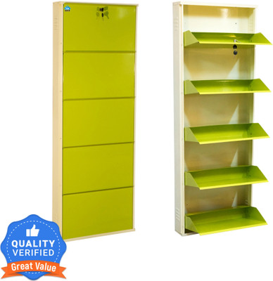 Delite Kom 24 Inch Wide, 5 Shelf | Store 15 Shoe/25 Slipper | Lockable, Wall Mount Metal Shoe Rack(Ivory_Green, 5 Shelves, DIY(Do-It-Yourself))