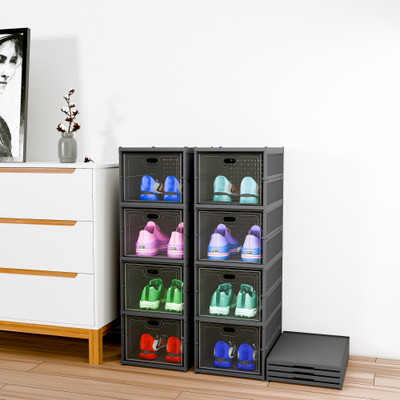 KUBER INDUSTRIES 2 Pcs Foldable 4-Tier Storage Rack for Shoe, Slippers & Books | Grey Plastic Shoe Rack(Grey, 8 Shelves, DIY(Do-It-Yourself))