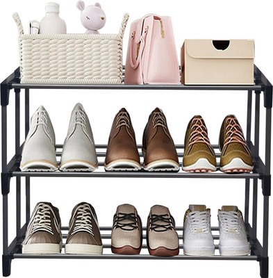 Philoshop Space-Saving 3-Tier Metal Open Shoe Rack Metal Collapsible Shoe Stand(Blackk, 3 Shelves, DIY(Do-It-Yourself))