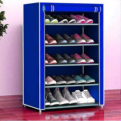 Jaggu Metal Premium Shoe Rack/Multicolorpurpose Storage Rack With Dustproof Cover Metal Collapsible Shoe Stand(blue, 5 Shelves, DIY(Do-It-Yourself))