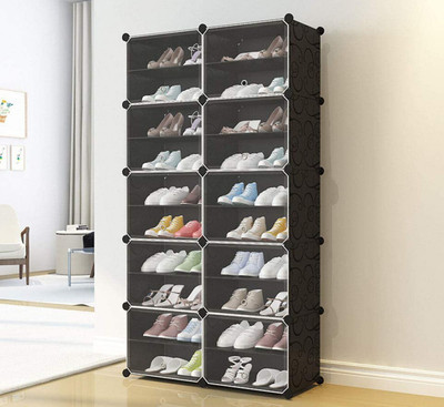 Keekos Plastic Shoe Stand(Black, 10 Shelves, DIY(Do-It-Yourself))