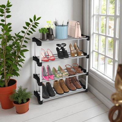 hph craftt Freestanding Plastic Shoe Rack 4-Tier Stand with Tilted Shelves for Entryway Plastic Shoe Stand(White, 4 Shelves, DIY(Do-It-Yourself))