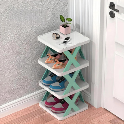 RARIKSH UNICORN 4 Layer Shoe X Design Lightweight Foldable Shoe Plastic Shoe Rack(WHITE, 4 Shelves, Pre-assembled)