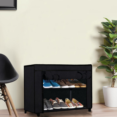 Rmerchants 2 layer Shoe rack black color Metal Shoe Rack(Black, 2 Shelves, DIY(Do-It-Yourself))