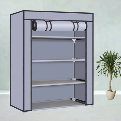 Palkolink Multipurpose Adjustable 4 Shelves lock provided Plastic Collapsible Shoe Stand(Grey, 4 Shelves, DIY(Do-It-Yourself))