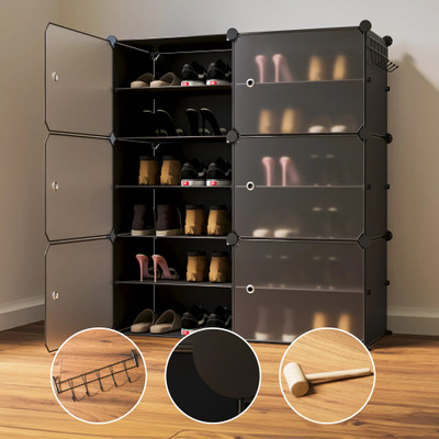 Keekos Plastic Collapsible Shoe Stand(Black Transparent, 13 Shelves, DIY(Do-It-Yourself))