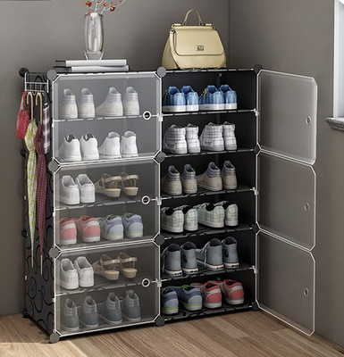 Sasimo 12-Shelf-6-Door Plastic Cubort Shoe Rack Plastic Collapsible Shoe Stand(12,Black, 12 Shelves, DIY(Do-It-Yourself))
