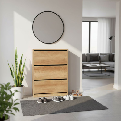 dfurn Engineered Wood Shoe Rack Engineered Wood Shoe Rack(Wooden Brown, 3 Shelves, Pre-assembled)