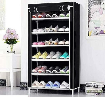 Chalia 6 Layer Shoe Rack Stand for Storage Organizer with Dust Proof Cover(BLACK) Plastic Shoe Stand(BLACK, 6 Shelves, DIY(Do-It-Yourself))