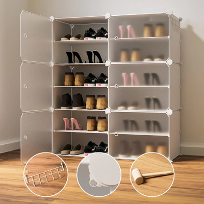 Keekos Plastic Collapsible Shoe Stand(Light White, 12 Shelves, DIY(Do-It-Yourself))