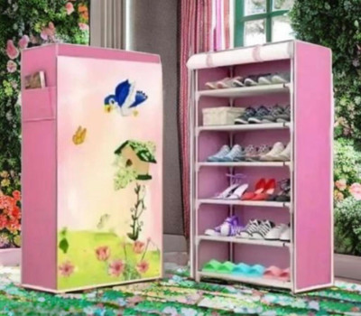 Hexzone Foldable 6-Layer Shoe Rack with Cover | Dustproof & Portable Plastic Shoe Stand(TTREE HOUSE PINK, 6 Shelves, DIY(Do-It-Yourself))