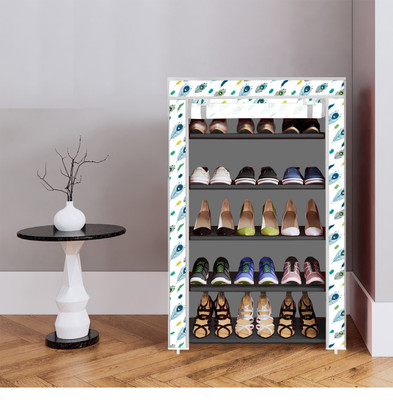 YASHVI 5 Shelf Foldable Collapsible ShoeRack Plastic Shoe Stand(20_Grey Peacock Feather, 5 Shelves, DIY(Do-It-Yourself))