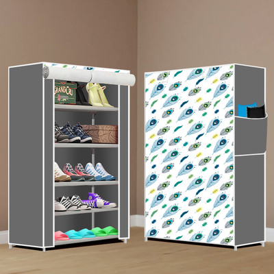 Home Reserve Metal Multipurpose Shoe Rack – 5 Layer Portable Shelf for Home/Office/Kid Room Metal Collapsible Shoe Stand(Print New Green, 5 Shelves, DIY(Do-It-Yourself))