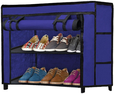 GlowSilk Metal Collapsible Shoe Stand(BLUE, 2 Shelves, DIY(Do-It-Yourself))