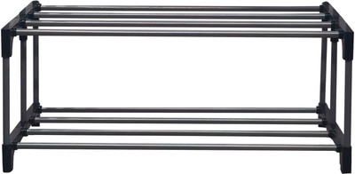 POWEREST 2-Tier Premium Quality Steel Open Shoe Rack Metal Collapsible Shoe Stand(Black, 2 Shelves, DIY(Do-It-Yourself))