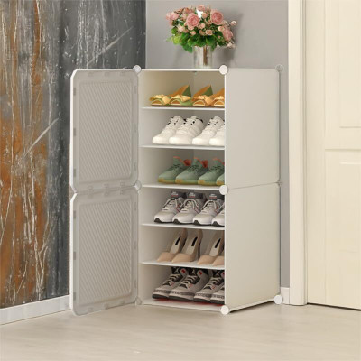 Sasimo 6-Shelf-2-Door Plastic Cubort Shoe Rack Plastic Collapsible Shoe Stand(White, 6 Shelves, DIY(Do-It-Yourself))