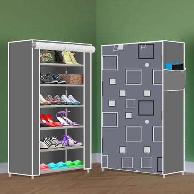 Kaya Trek PP/PVC Multipurpose Shoe Rack – 6 Layer Portable Shelf for Home/Office/Kid Room Plastic Collapsible Shoe Stand(Print Black, 6 Shelves, DIY(Do-It-Yourself))