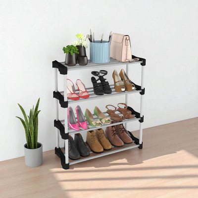hph craftt Stackable Plastic Shoe Boxes w/ Side-Open Doors - 14-Pack Transparent Organizers Plastic Shoe Stand(White, 4 Shelves, DIY(Do-It-Yourself))