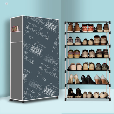 MEZIRE 6 Tier Foldable Shoe Rack – Space Saver, Universal for Entry, Bedroom & Balcony Plastic Collapsible Shoe Stand(House cartoon Modern Printed(A6), 6 Shelves, DIY(Do-It-Yourself))