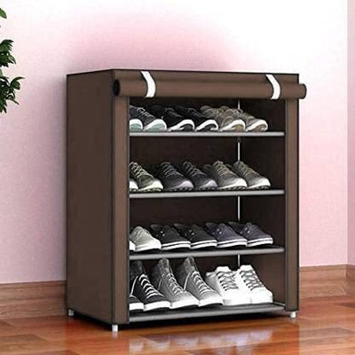 RAXON WORLD Plastic Shoe Stand Plastic Shoe Stand(Brown, 4 Shelves, DIY(Do-It-Yourself))