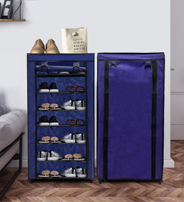 URBAN CHOICE 7-Layer Shoe Rack with Dustproof Cover – Compact & Durable Collection Metal Collapsible Shoe Stand(Blue, 7 Shelves, DIY(Do-It-Yourself))