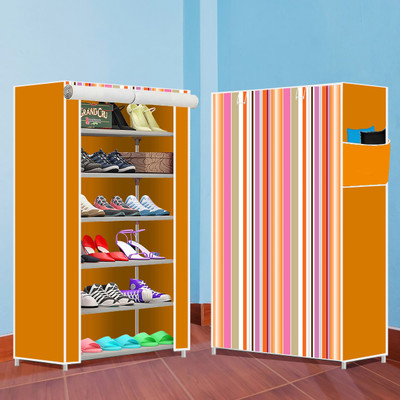 INSIDE STYLE Collapsible Shoe Rack – Metal 6 Tier Foldable Organizer for Home & Entry Use Metal Collapsible Shoe Stand(Blue Print, 6 Shelves, DIY(Do-It-Yourself))