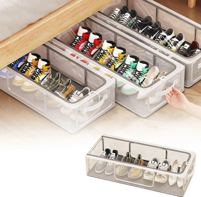 Meneflix Foldable Shoe Box Under Bed Storage Organizer, Storage Container with Handle Plastic Collapsible Shoe Stand(Transparent, 1 Shelves, DIY(Do-It-Yourself))