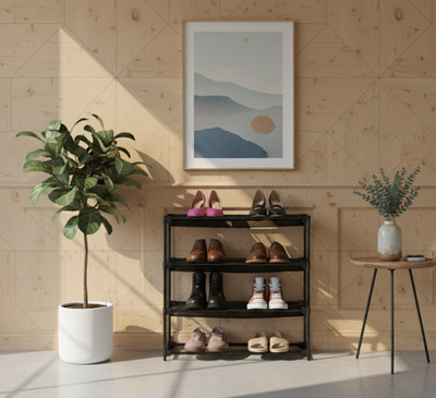 shreejikart SmartStack 4-Tier Shoe Rack Plastic Collapsible Shoe Stand(black, 4 Shelves, DIY(Do-It-Yourself))