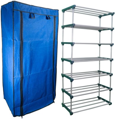 DEMARK Multipurpose shoe rack/Wardrobe Heavy Material PVC Plastic Pipes with cover Plastic Collapsible Shoe Stand(Blue, 6 Shelves, DIY(Do-It-Yourself))