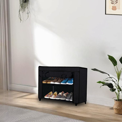 URBAN CHOICE Metal Collapsible Shoe Stand(BLACK, 2 Shelves, DIY(Do-It-Yourself))