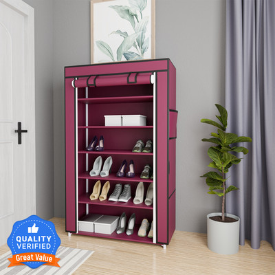 Flipkart Perfect Homes Studio Plastic Collapsible Shoe Stand(Maroon, 6 Shelves, DIY(Do-It-Yourself))