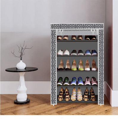 AQUA POLIMERS 5 Shelf Foldable Collapsible ShoeRack Plastic Collapsible Shoe Stand(2_GREY, 5 Shelves, DIY(Do-It-Yourself))
