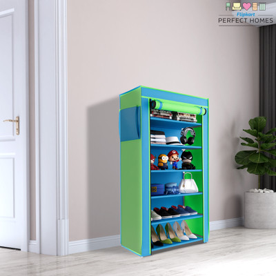 Raunak plastic pipes & 6 shelf covered Metal Collapsible Shoe Stand(Blue & Green, 6 Shelves, DIY(Do-It-Yourself))