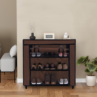 URBAN CHOICE Metal Collapsible Shoe Stand(BROWN, 3 Shelves, DIY(Do-It-Yourself))