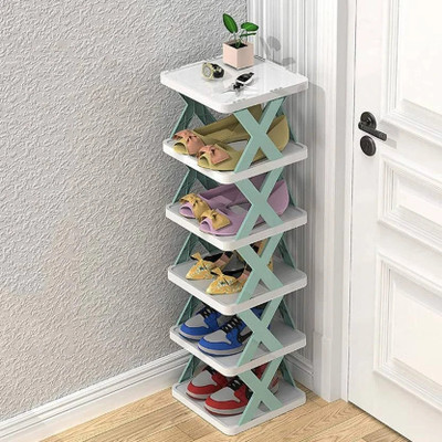 ROXIN Plastic Collapsible Shoe Stand(WHITE, 6 Shelves, Pre-assembled)