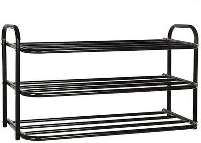 VITALFORCE Metal Collapsible Shoe Stand(BLACK, 3 Shelves, Pre-assembled)