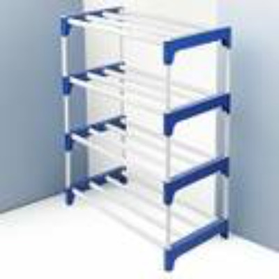 SRIRATNA 4-Layer PVC Plastic Rack for Shoes, Books, Clothes - Blue Plastic Shoe Stand(blue, white, 4 Shelves, DIY(Do-It-Yourself))