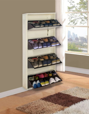 Delite Kom 24 Inch Wide, 8 Shelf | Double Decker | Store 24 Shoe/40 Slipper | Wall Mount Metal Shoe Rack(Ivory_Coffee, 8 Shelves, DIY(Do-It-Yourself))