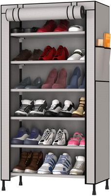 MY ARMOR 6-Tiers Shoe Rack w/ Zip Cover: Multipurpose Storage for Shoes, Toys, Clothes, Metal Collapsible Shoe Stand(Grey, 6 Shelves, DIY(Do-It-Yourself))
