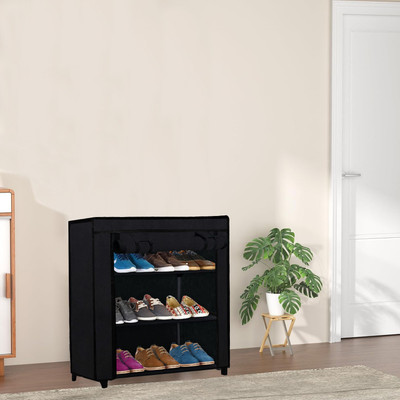 SANAMSTORE Metal Collapsible Shoe Stand(BLACK, 3 Shelves, DIY(Do-It-Yourself))