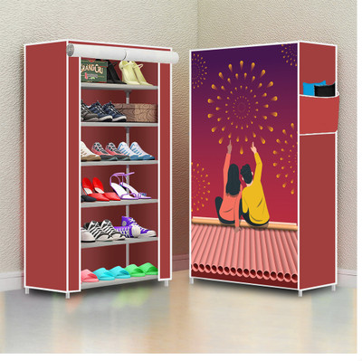 Styleys 6 Shelf Foldable Collapsible ShoeRack Metal Collapsible Shoe Stand(Maroon, 6 Shelves, DIY(Do-It-Yourself))
