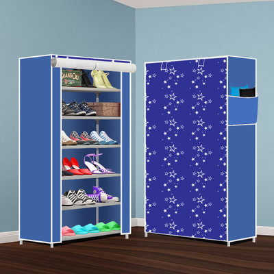 INSIDE STYLE Collapsible Shoe Rack – Plastic 6 Tier Foldable Organizer for Home & Entry Use Plastic Collapsible Shoe Stand(New Black Print, 6 Shelves, DIY(Do-It-Yourself))
