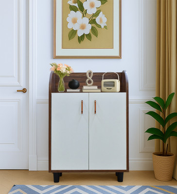 Outkraft PORTLAND SHOE CABINET S IN PLANKED OAK DARK WITH CERAMIC WHITE FINISH Engineered Wood Shoe Rack(White, 3 Shelves, Knock Down)