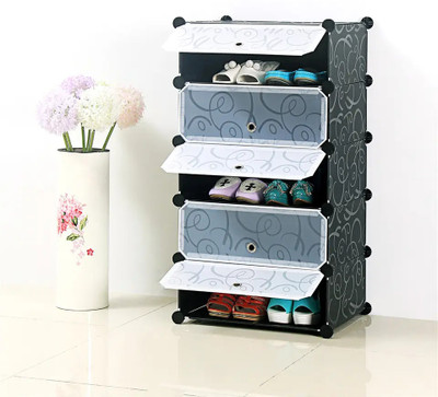 AR-NMAS DIY Shoe Rack Organizer/Multi-Purpose Plastic 5 Layers Portable & Folding Rack - Plastic, Metal Collapsible Shoe Stand(Black & White, 5 Shelves, DIY(Do-It-Yourself))