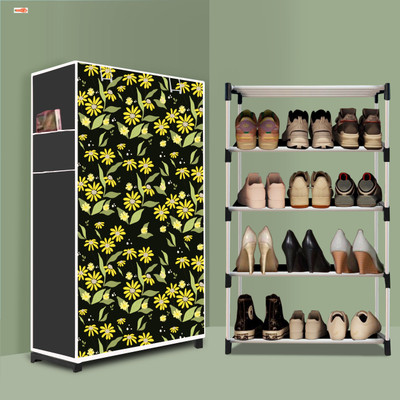 BAE 4 Tier Foldable Shoe Rack – Space Saver, Universal for Entry, Bedroom & Balcony Plastic Shoe Stand(Daisy Floral Modern Print(A4), 4 Shelves, DIY(Do-It-Yourself))