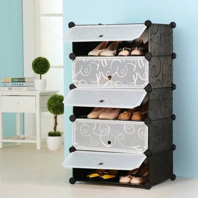 MT-ZHJL Portable Shoe Rack Organizer 30 Pair Tower ShelfStorage Cabinet Stand Expandable Plastic, Metal Collapsible Shoe Stand(Black, White, 5 Shelves, DIY(Do-It-Yourself))