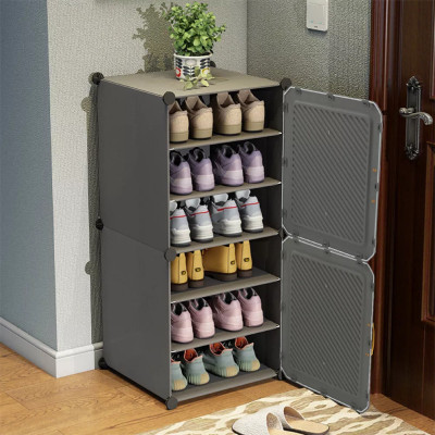 Keekos Plastic Shoe Stand(Deep Grey, 6 Shelves, DIY(Do-It-Yourself))
